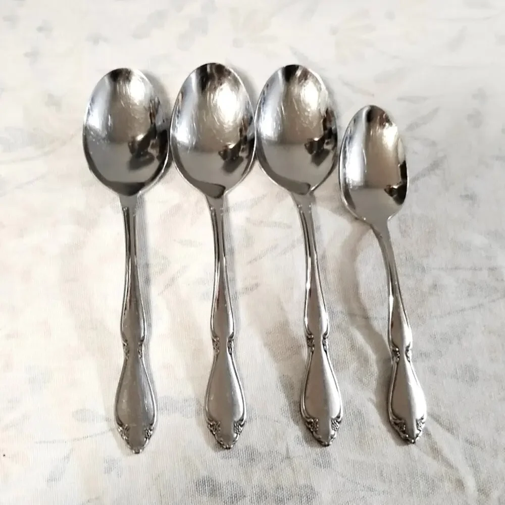 4 Pieces Oneida Berkeley Square Spoons 3 Place Oval Soup Teaspoon Stainless USA
